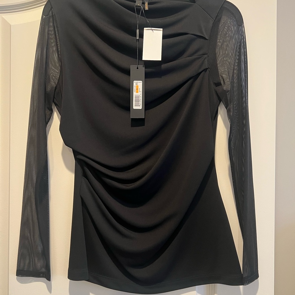 Donna Karan Black Sheer Sleeve Blouse